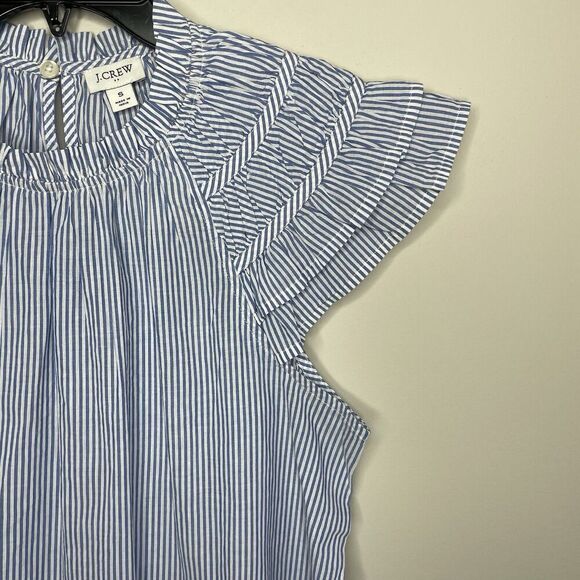 J.CREW Top Women Small Blue Striped NEW Flutter Sleeve Blouse 100% Cotton CA403 - Picture 4 of 13